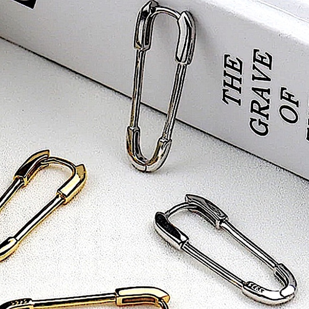 Safety Pin Sterling Silver Plated Minimalist Sterling Silver Earrings